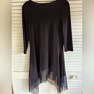 Crew neck Tunic with handkerchief hem and mesh accent